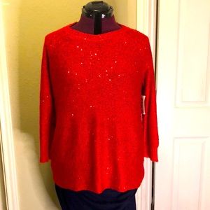 Red Anne Klein sweater with sequin’s